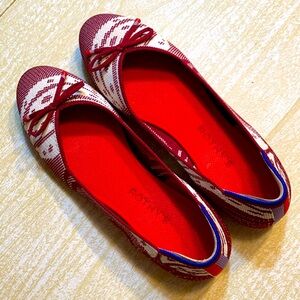 Rothy’s Red and Cream Ballet Flats